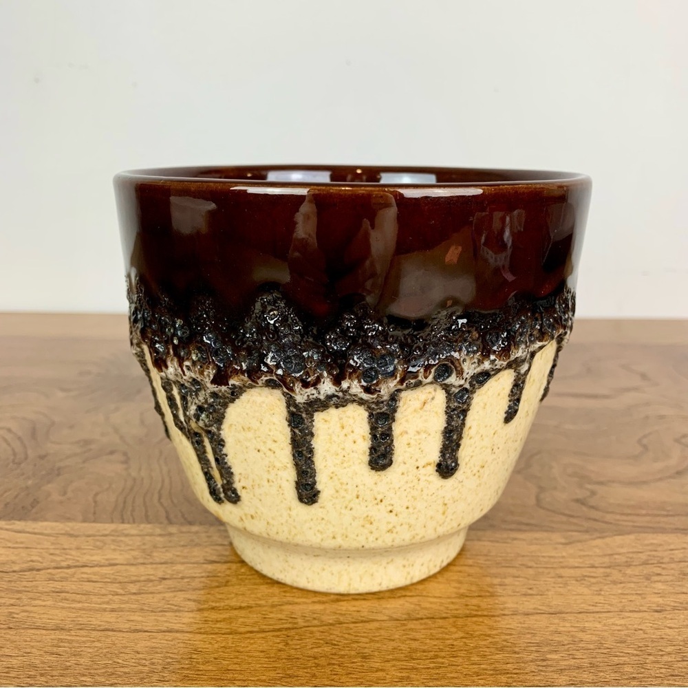 Bay Keramik Fat Lava Planter West Germany Beige Brown Black Vtg MCM Pottery